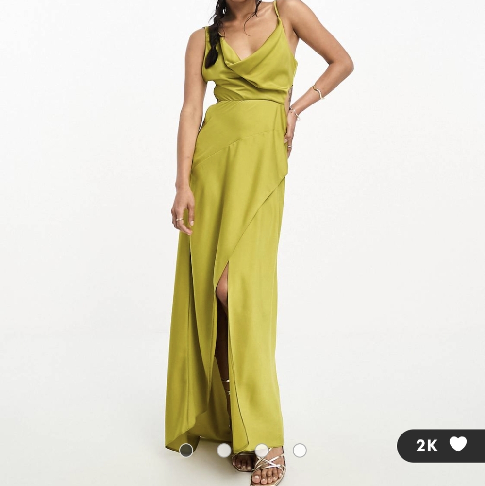 Size 4 chartreuse ASOS DESIGN satin cowl Midaxi dress